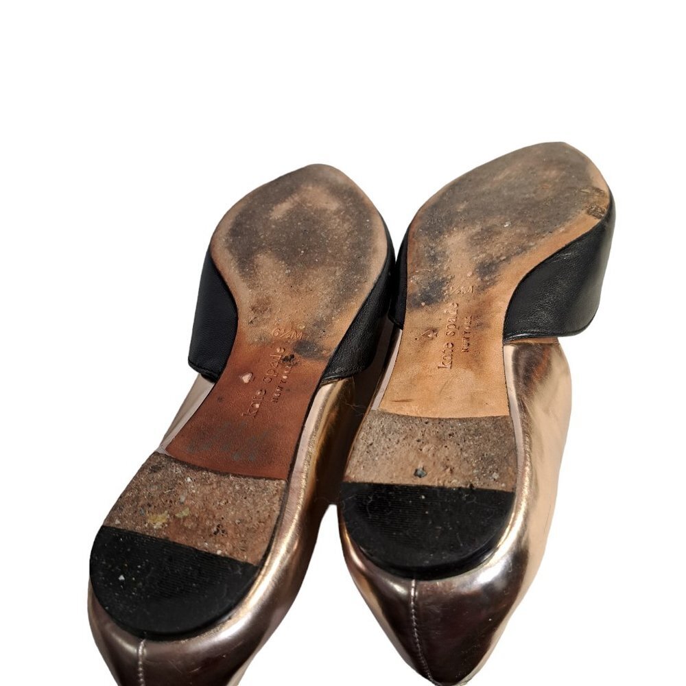 Kate Spade Gavana Black & Gold Leather D'Orsay Pointed Toe Leather Flats 6.5M - Picture 6 of 8